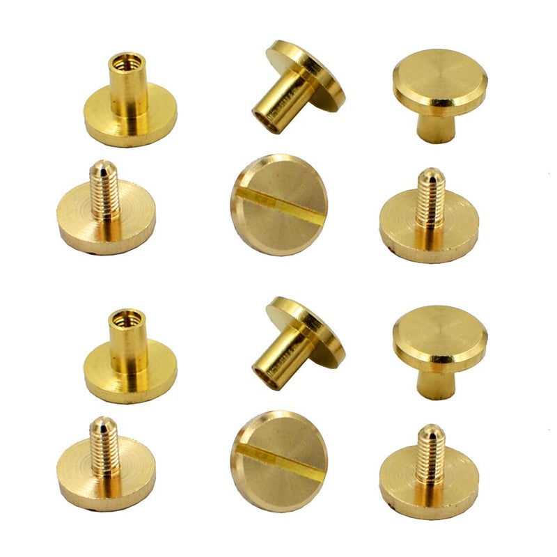 DGOL 50 Pairs Brass Backscrews Golden Leather Fasteners Sturdy Binding Rivets Belt Strap Collar Back Screws PU Studs Length (0.237 inch (6mm)) - Image 1